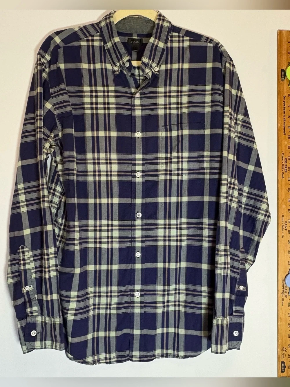 J. Crew Navy and Cream Plaid Button-Down Shirt